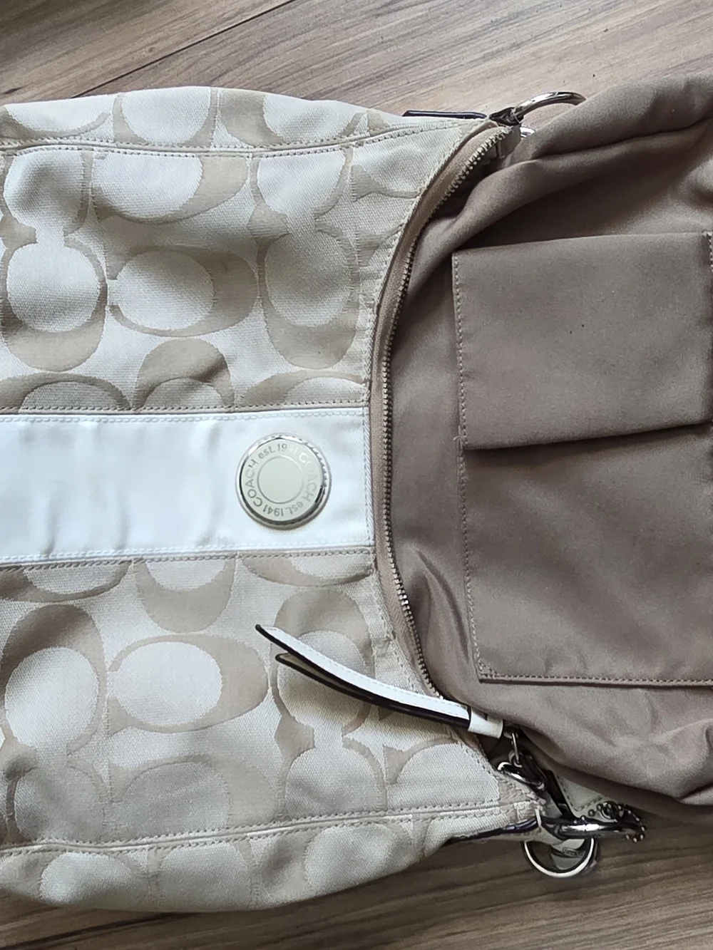 Coach Beige Signature Canvas Bag with Cream Trim A1261-f19281